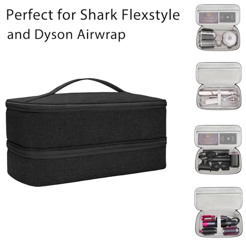 BUBM Double-Layer Carrying Case for Shark Flexstyle, Travel Case for Shark Flexstyle/FlexFusion, Portable Storage Organizer bag for Airwrap Styler/Supersonic Hair Dryer and Attachments,Black