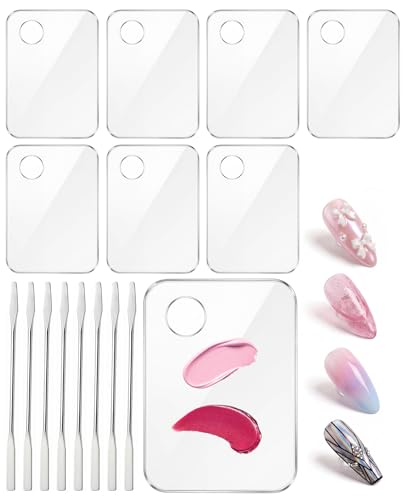 8-Piece Acrylic Nail Art Palette with Stainless Steel Stirring Rods