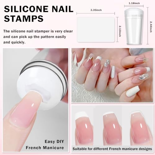 French Manicure Kit with Gel Polish, Nail Stamper & Brushes - Easy DIY