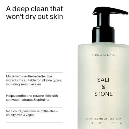 Salt & Stone Facial Cleanser for Women & Men, Spirulina & Yuzu Gentle Facial Wash with Hyaluronic Acid, Squalane, For All Skin Types, Vegan, Cruelty Free, 7.2 oz