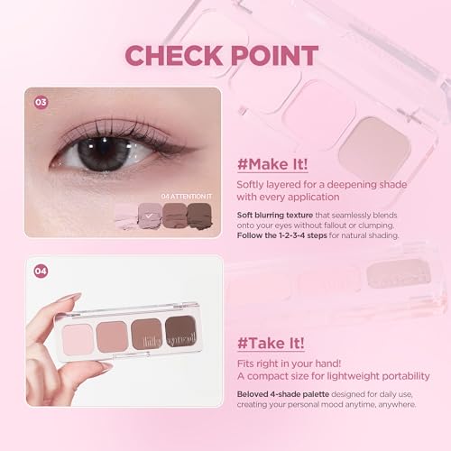 lilybyred Mood It Palette | 4-Shade Korean Eyeshadow Palette, Pre-Matched Personal Tone, Soft Blending, Buildable Coverage, Matte & Shimmer Finish, Daily Wear, Compact Size, 0.10 oz. (04 Attention It)