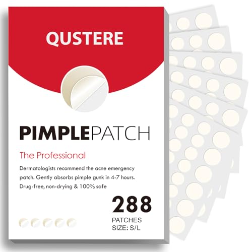 QUSTERE Pimple Patches for Face, Hydrocolloid Acne Spot Cover, 2 Sizes, 288 Count - Clear Zit Stickers with Tea Tree & Salicylic Acid