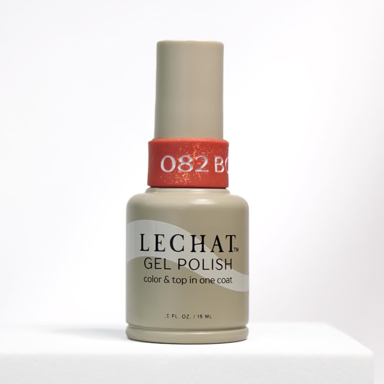 LECHAT Gel Polish - Bonfire, Color and Top in One Coat, Shiny Long-Wear, Shimmery Orange Gel Polish