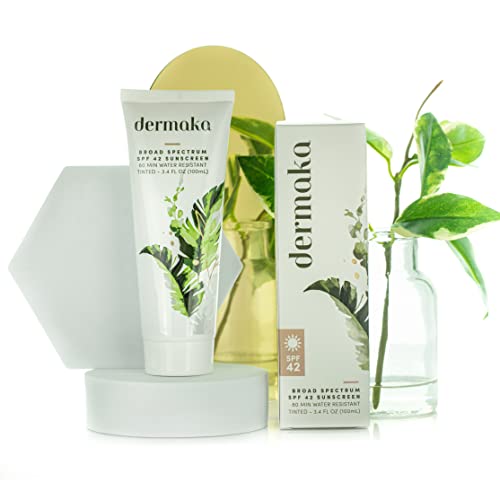 Dermaka Lightly Tinted Mineral Sunscreen SPF 42 ? Anti-Aging Face Moisturizer with Zinc Oxide & Aloe Vera ? Water Resistant, Non-Greasy & Reef Safe for Sensitive Skin ? 3.4 oz