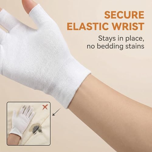 White Cotton Fingerless Moisturizing Gloves for Dry Hands - 12 Pairs