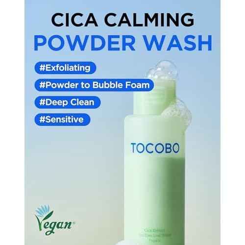 TOCOBO Cica Calming Powder Wash ? Korean Enzyme Face Cleanser with Cica, Tea Tree & Papain ? Hypoallergenic Low pH Powder Cleanser for Sensitive Skin, Pore Purifying & Exfoliating,. 1.69 oz.