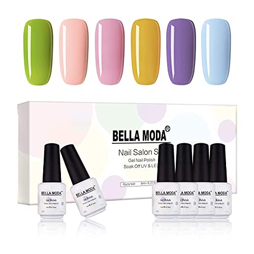 BELLA MODA 8ml Nail Starter Salon UV Nail Gel Varnish Soak Off Gel Nail Polish 6 Colors with Gift Box Set BB-07