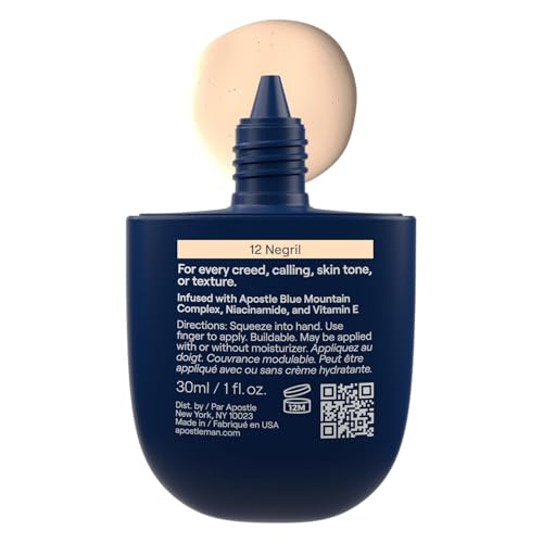 APOSTLE Reclaim Tinted Moisturizer for Men (12 Negril) - Niacinamide, Vitamin E, Squalane, Hyaluronic Acid, Tinted Face Moisturizer For Men. Hydrates, Evens Skin Tone, Reduces Fine Lines, 1 Fl. Oz.