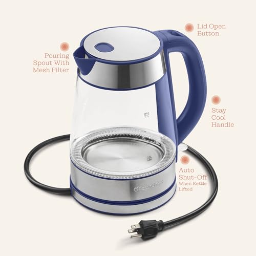 Speed-Boil Water Electric Kettle, 1.7L 1500W, Coffee & Tea Kettle Borosilicate Glass, Wide Opening, Auto Shut-Off, Cool Touch Handle, LED Light. 360° Rotation, Boil Dry Protection