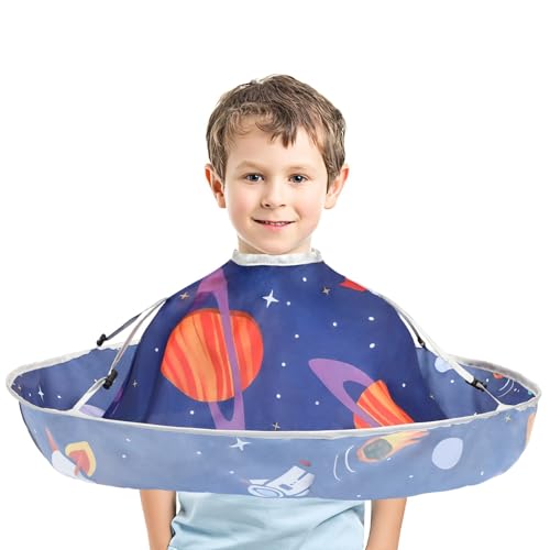 Kids Hair Cutting Cape Adjustable Barber Apron with Space Theme