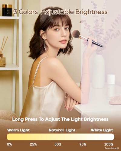 White Rectangular Trifold Vanity Mirror with Lights, 8.7"L x 13.6"W, Dimmable LED & Magnification
