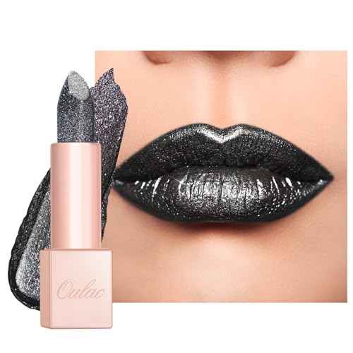 Oulac Halloween Black Lipstick Grey Black with Silver Shimmer - Moisture Creamy Lipstick for Women, Vegan & Gluten Free - D07 Monodrama