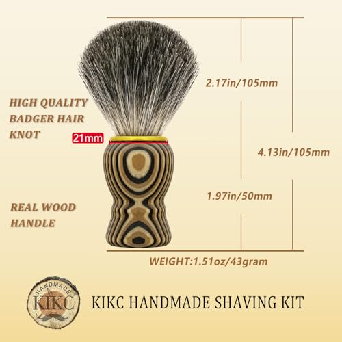 Hand Crafted Pure Badger Shaving Brush for Wet Shave, Soft Bristle, Art Annual Ring Wood Handle, Best Gift for Bearded Man