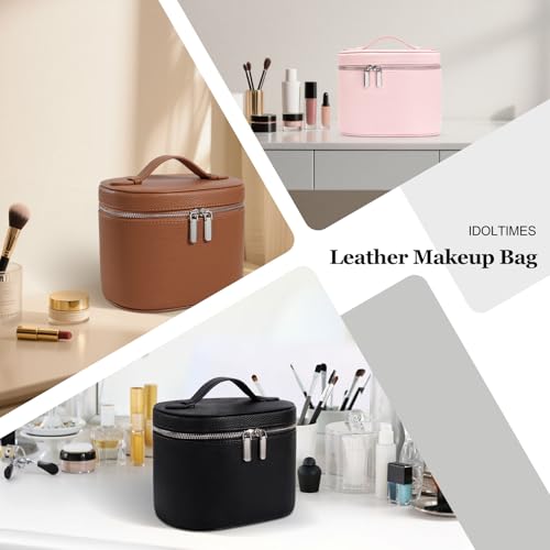 Portable Leather Makeup Case with Detachable Compartments - 8.5"