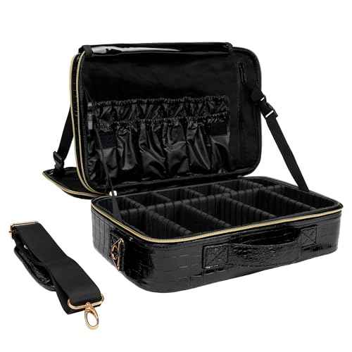 Carrywell |Not Made In China| Makeup Bag Travel Case, Train Case for Cosmetics, Portable Beauty Organizer, Cosmetic Storage Bag With Adjustable Dividers For Make Up and Brushes