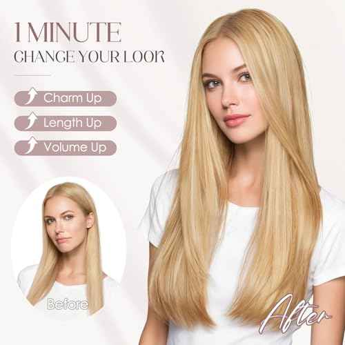 MY-LADY Halo Hair Extensions Real Human Hair for Women Ash Blonde & Bleach Blonde Clip in Remy Hairpiece with Adjustable Invisible Wire 16 Inch 65G