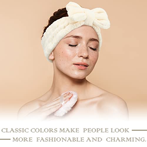 3-Pack Beige Bow Headbands for Makeup, Spa & Sports | Stretchable & Washable