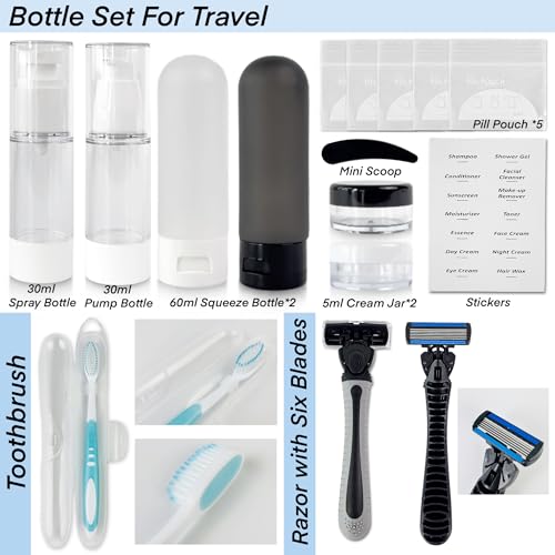 32-Piece Travel Toiletry Kit with TSA Bottles & Emergency Supplies