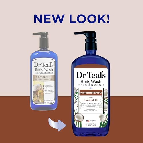 Dr Teal's Body Wash with Pure Epsom Salt, with Coconut Oil, 24 fl oz (Pack of 4) (Packaging May Vary)