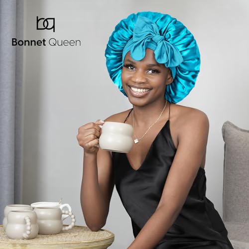 BONNET QUEEN Silk Bonnet for Sleeping Women Satin Bonnet Hair Bonnet Night Sleep Cap Scarf wrap for Curly Hair with tie Band Purple