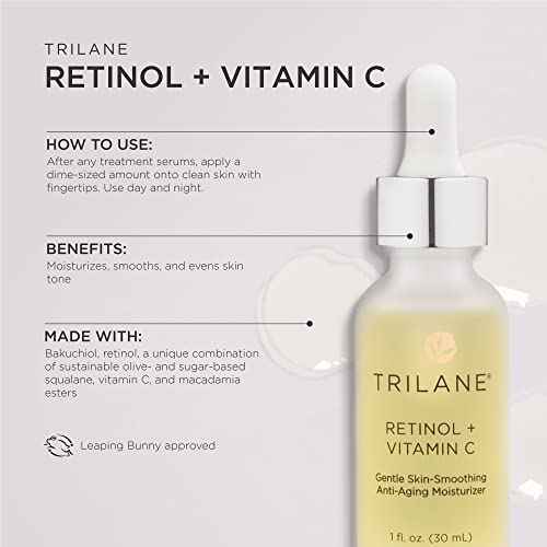 Trilane Retinol + Vitamin C with Squalane, Visibly Reduces the Signs of Aging for Softer, Smoother, More Radiant Skin with Zero Irritation, 1 fl. oz.