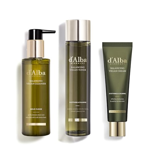 D'alba Piedmont White Truffle Mild Skin Balancing Vegan Cleanser, Toner, and Cream Bundle (200ml, 150ml, 55ml)