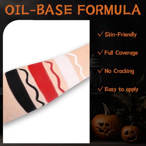 White Black Red Oil Face Paint Set with 3 Brushes