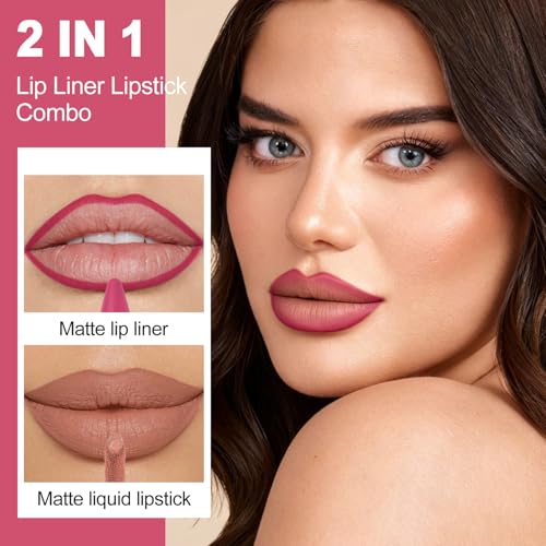 MAKI YIKA Matte Lip Liner & Liquid Lipstick Set - Long Lasting, Waterproof