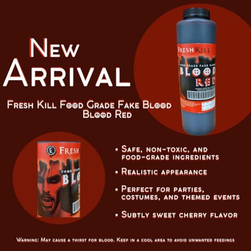 Fresh Kill Food Grade Fake Blood: Blood Red- 16 oz, Drippable, Realistic, Food Safe Edible Blood, Light Cherry Flavor