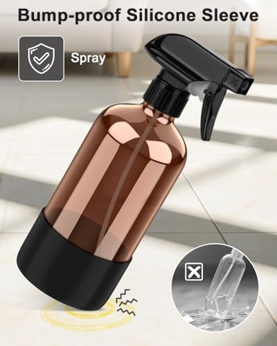 Black 16 oz Amber Glass Spray Bottle with Silicone Sleeve for Essential Oils & Home Use