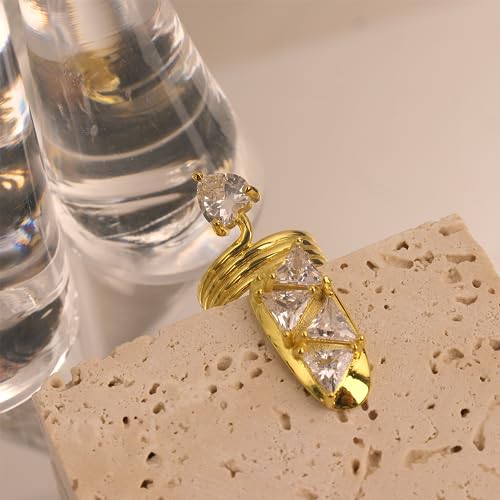 Jean Beau Finger Nail Ring for Women Teen Art Crystal Rhinestones CZ Finger Cap Cover Tip Rings Gold Metal Nail Decoration Nail Protect Fashion Jewelry Gift