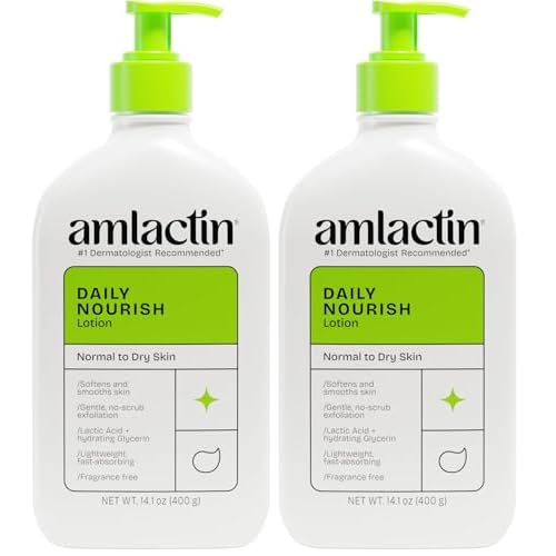 AmLactin Daily Nourish Therapeutic Body Lotion for Dry Skin - No-Scrub Exfoliator and Moisturizer 12% Lactic Acid Lotion,14.1 oz (Packaging May Vary),(Pack of 2)