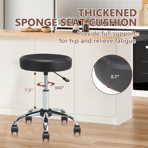 KLASIKA Rolling Stool with Wheels - Adjustable Height, Set of 2