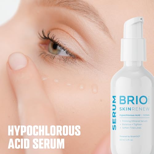 BRIOTECH Skin Serum, Hypochlorous Acid Mineral Serum, Soften Fine Lines, Smooth Face Neck Chest, Spot Corrector, Soothe Dry Red Skin, 2 fl oz