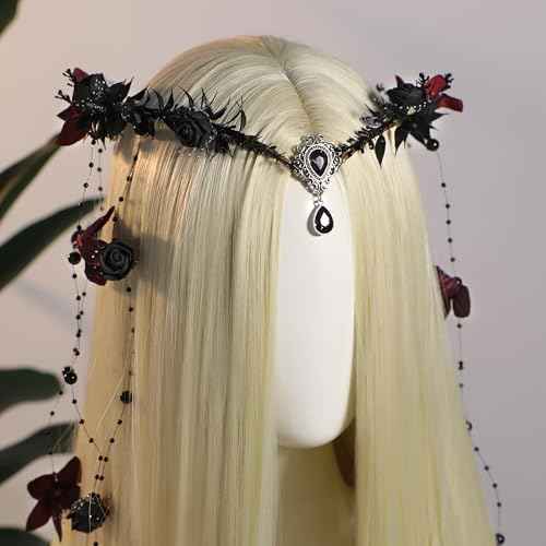 MOSTORY Fairy Flower Crown Headpiece - Floral Elf Crown Woodland Flower Circlet for Women Renaissance Renfaire Halloween