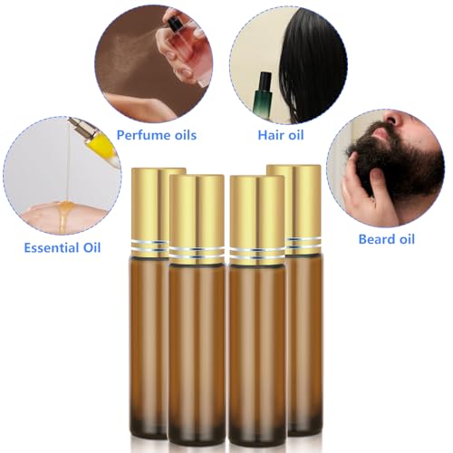 Glass Essential Oil Roller Bottles Set - 4 Pack, 10ml Portable Aromatherapy Containers
