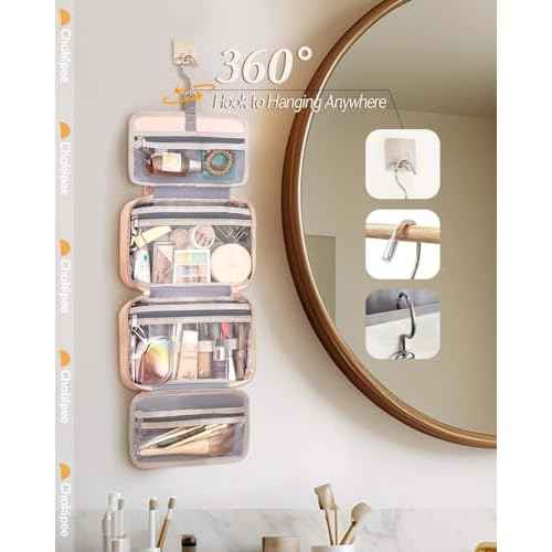 Travel Hanging Toiletry Bag for Women - Waterproof Cosmetic Organizer with Clear Window, Lightweight Bathroom Bags for Essentials, Makeup, Shampoo, Toiletries Pink, Medium