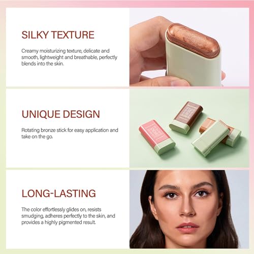 Multi-Use Makeup Bronzer Stick, On-the-Go Glow Bronze Tinted Moisture Stick, Hydrating Solid Moisturizer with Bronze Tint, Natural Bronzed Glow, Blends Effortlessly, for Eyes, Cheeks & Body