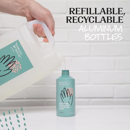 Evolved By Nature Liquid Hand Soap, 12 Oz - 3 Pack + Gallon Refill, Rosemary Lemon, Biodegradable Formula, Reusable Aluminum Dispenser