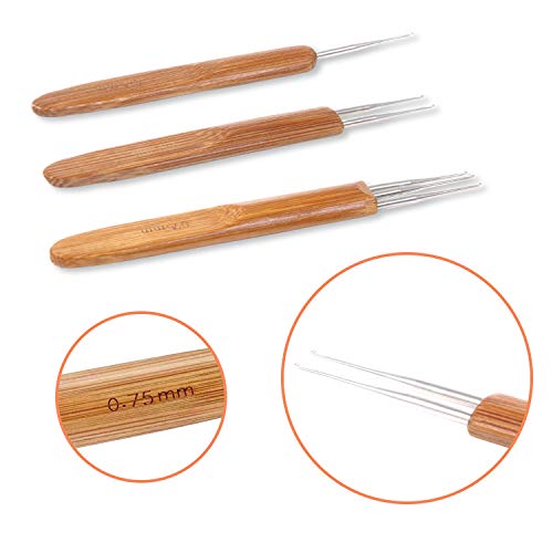 Dreadlock Crochet Hook Tool Set - 0.75mm Stainless Steel with Bamboo Handle