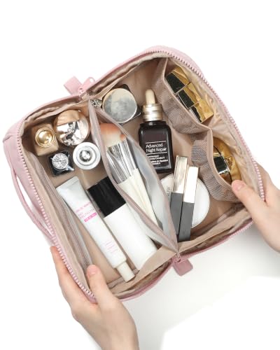 Travel Makeup Bag for Women, Lay-Flat Organizer