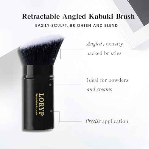 LORYP Retractable Makeup Brush Black Kabuki Foundation Brush for liquid Cream and Powder Makeup 2 Pack Travel Makeup Brush Set
