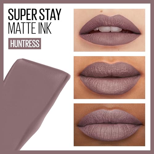 Maybelline Super Stay Matte Ink Liquid Lipstick Makeup, Long Lasting High Impact Color, Up to 16H Wear, Huntress, Muted Grey, 1 Count