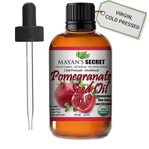 USDA Certified Organic Pomegranate Seed Oil for Skin Repair -Glass Bottle Cold Pressed and Pure Rejuvenating Oil for Skin, Hair and Nails 1oz