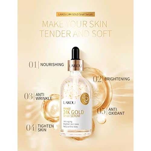 Snail Serum for Face,Hyaluronic Acid Serum with Vitamin B3 Oil Niacinamide Serum Facial 24k Gold Snail Collagen Reduces Fine Lines Brightening Nourishing Hydrating Face Serum Skincare Product