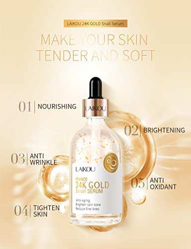 MIESCHER Snail Serum for Face,Hyaluronic Acid Serum with Vitamin B3 Oil Niacinamide Serum Facial 24k Gold Snail Collagen Reduces Fine Lines Brightening Nourishing Hydrating Face Serum Skincare Product