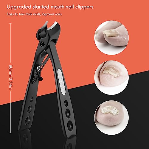 BEZOX Thick Nail Clipper with Slant Curved Blade - Seniors Toenail Clippers for Thick and Ingrown Nails, Fingernail Clippers with Built-in Nail File and Storage Pouch - Matte Black