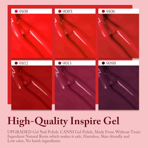 CANNI 9ML Gel Nail Polish Set - Burgundy Red 6 Shades UV LED Soak Off, Upgraded Design