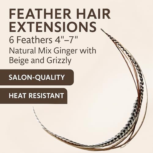 Feather Hair Extensions 6-Pack 4"-7" Ginger Beads