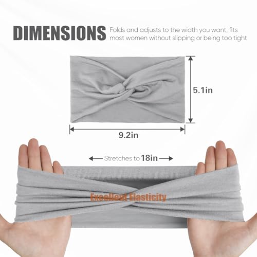 HSEM Non-Slip Wide Headbands for Women - 6-Pack Soft Cotton Bands